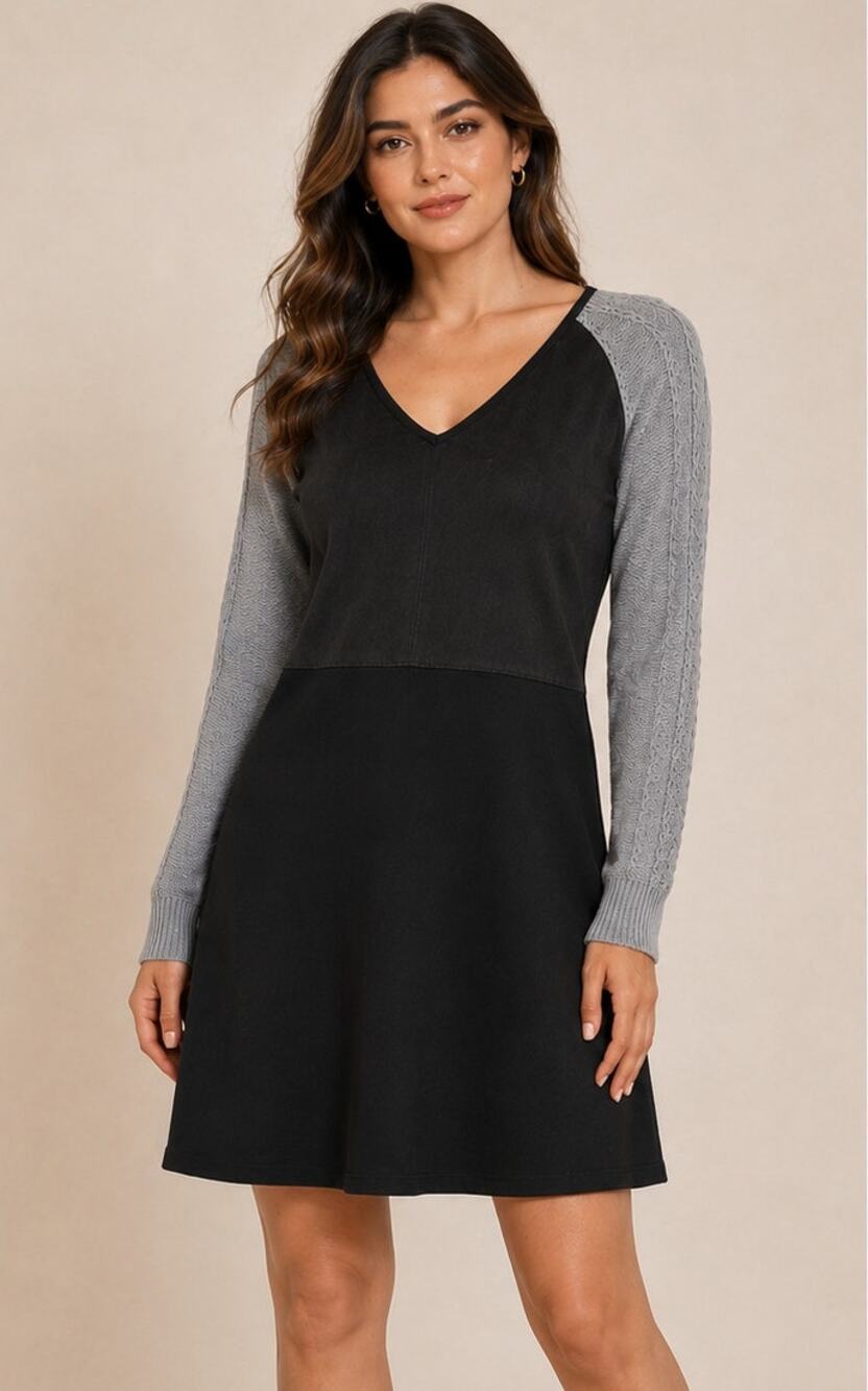 Liberty Garden Black Faux Suede Colorblock A-Line Dress Women's Large